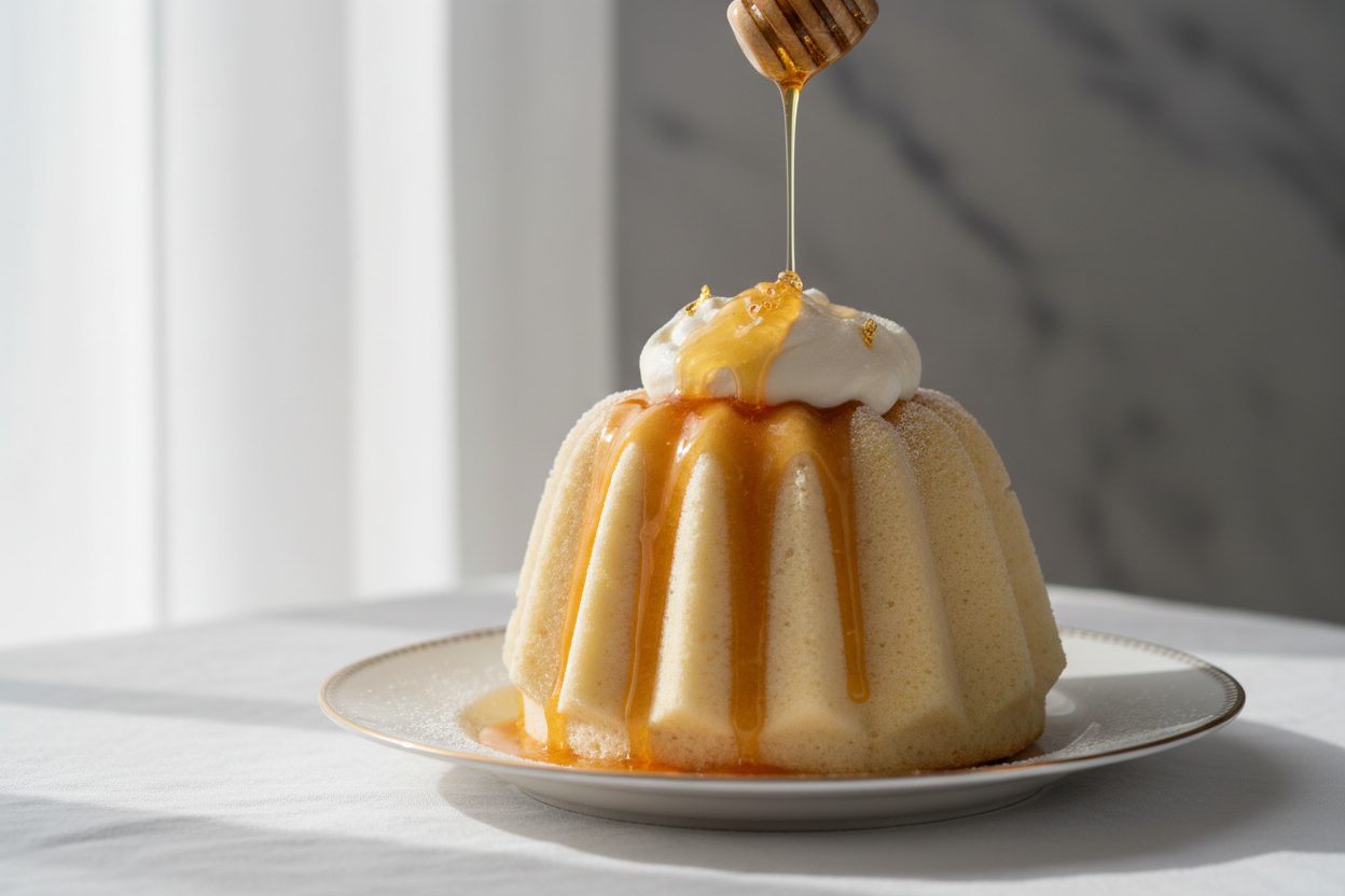 Vanilla honey drizzle cake sliced on a board, drizzled with Nectar & Comb Vanilla Honey