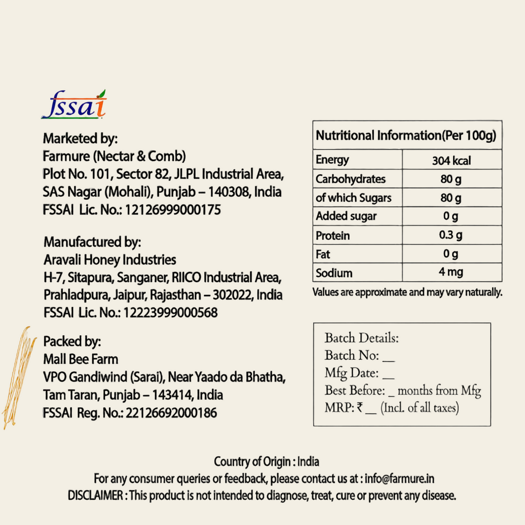 Nutritional information label on Vanilla  product with FSSAI details.