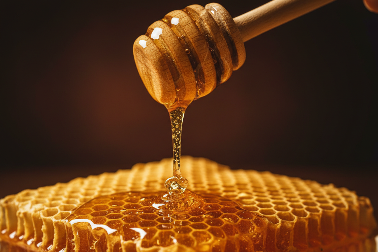 Honey Dripping on Honeycomb